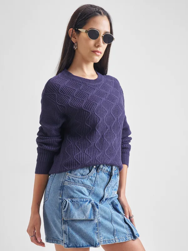  Tokyo Talkies Women Navy Blue Round Neck Sweaters