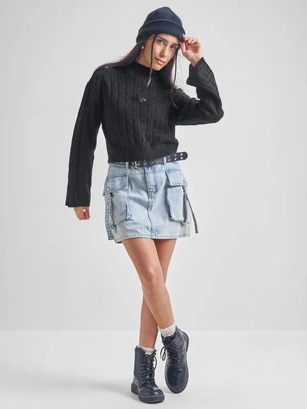  Tokyo Talkies Women Black High Neck Sweaters