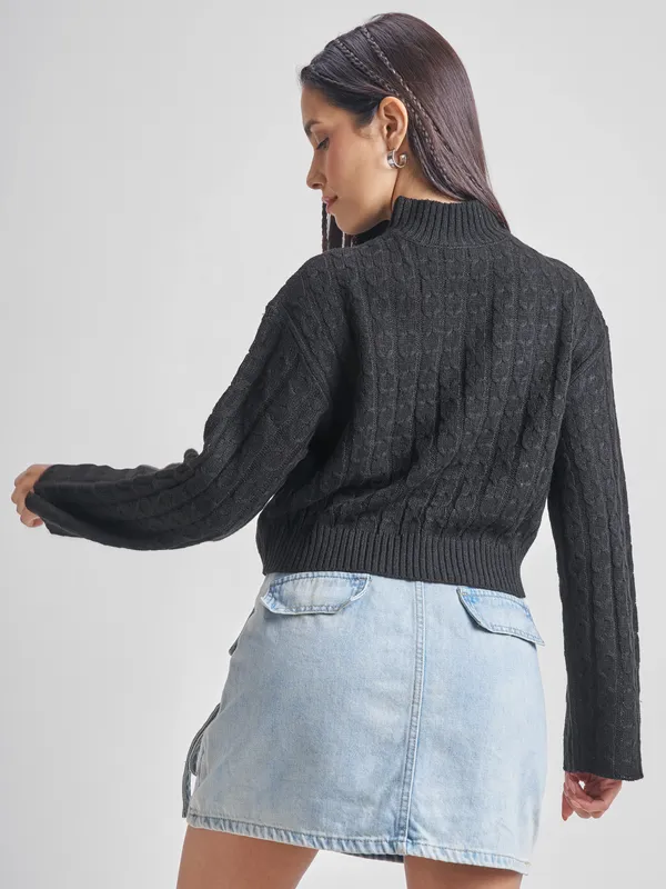  Tokyo Talkies Women Black High Neck Sweaters