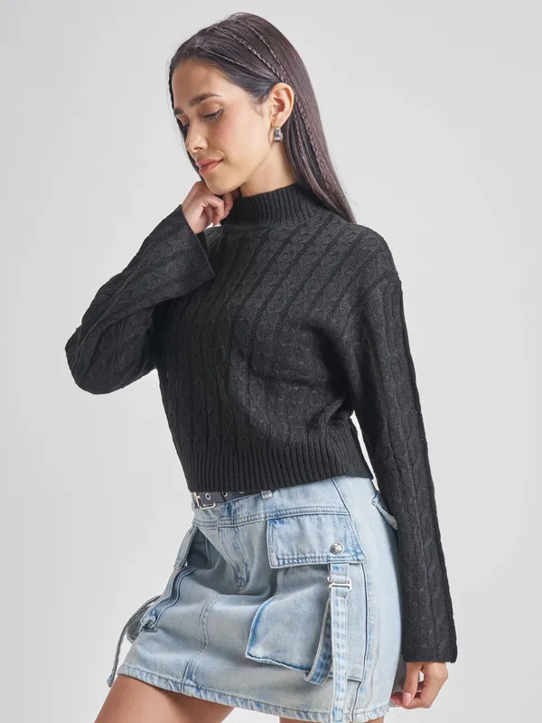  Tokyo Talkies Women Black High Neck Sweaters
