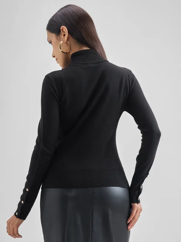 Tokyo Talkies Women Black Turtle Neck Sweater