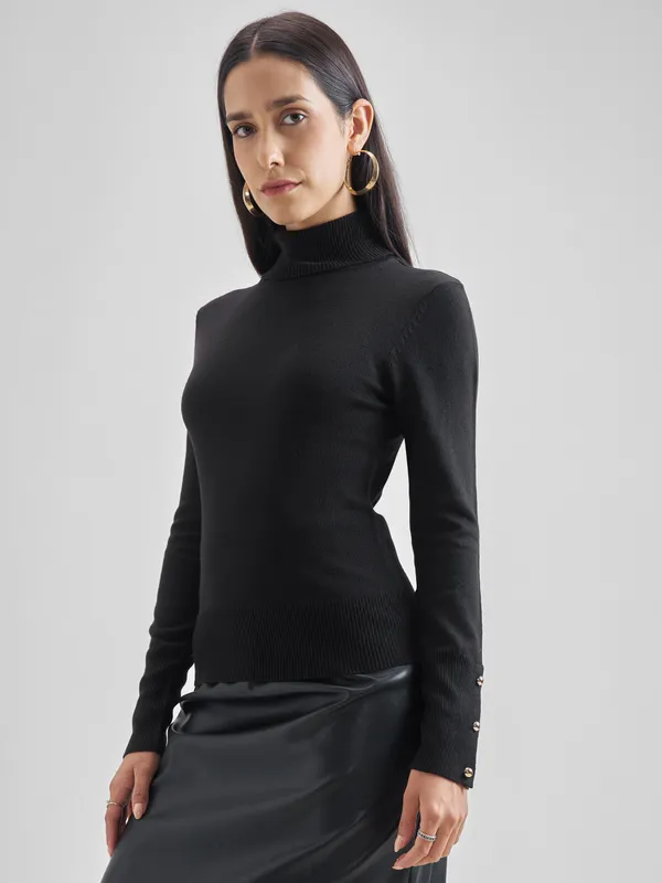 Tokyo Talkies Women Black Turtle Neck Sweater