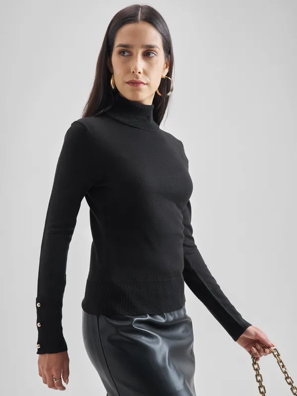Tokyo Talkies Women Black Turtle Neck Sweater