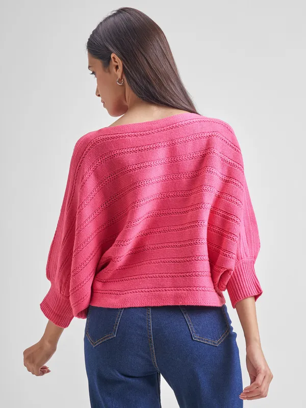 Tokyo Talkies Women Pink Boat Neck Sweater