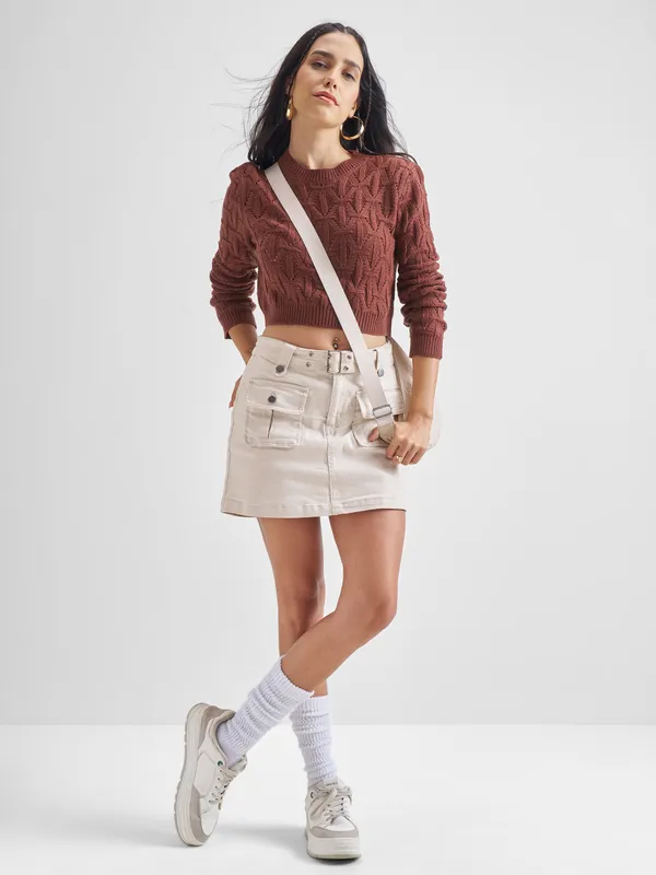  Tokyo Talkies Women Brown Round Neck Sweaters