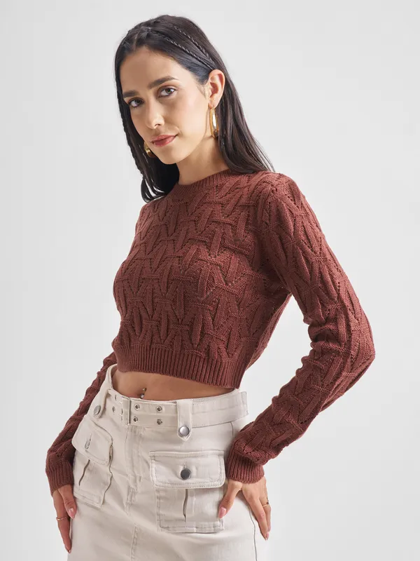  Tokyo Talkies Women Brown Round Neck Sweaters