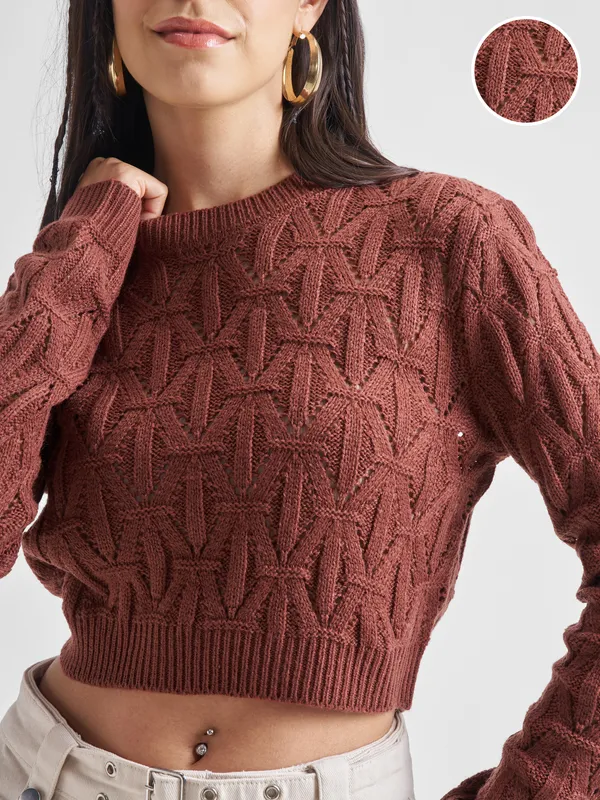  Tokyo Talkies Women Brown Round Neck Sweaters