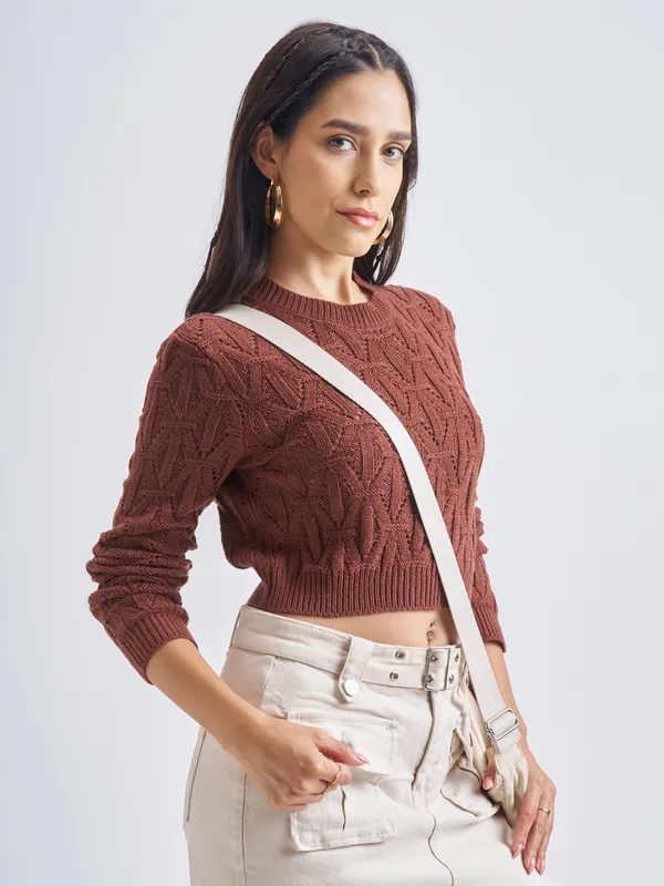  Tokyo Talkies Women Brown Round Neck Sweaters