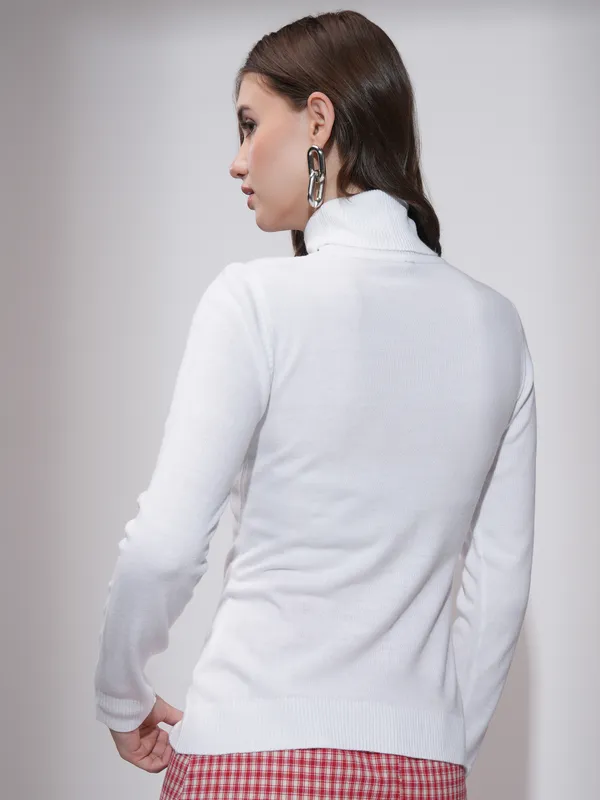 Tokyo Talkies Women Off White Turtle Neck Sweater