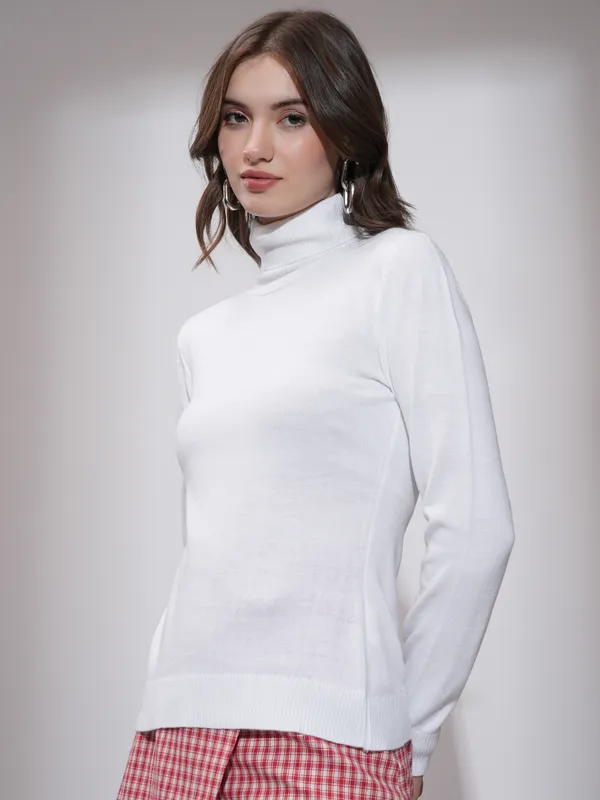Tokyo Talkies Women Off White Turtle Neck Sweater