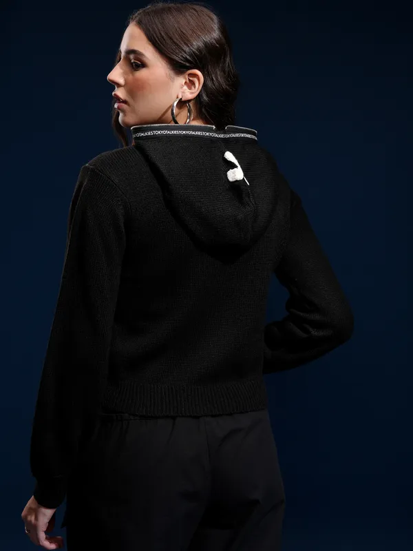 Tokyo Talkies Women Black Hood Sweater