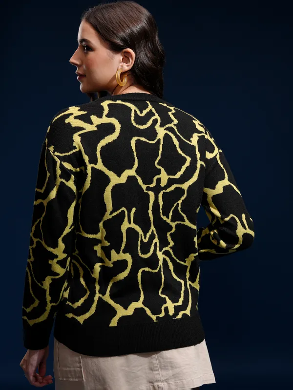 Tokyo Talkies Women Black Round Neck Sweater