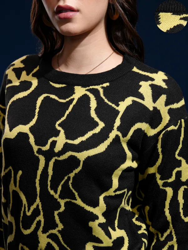 Tokyo Talkies Women Black Round Neck Sweater