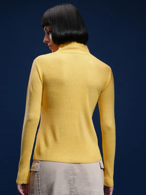 Tokyo Talkies Women Yellow Mock Collar Sweater
