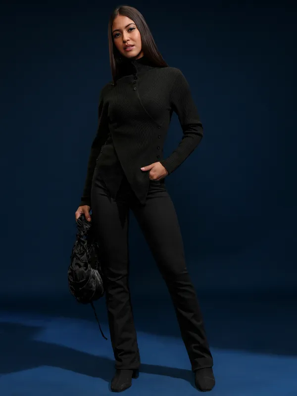 Tokyo Talkies Women Black High Neck Sweater