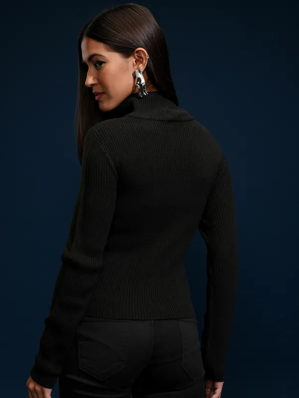 Tokyo Talkies Women Black High Neck Sweater
