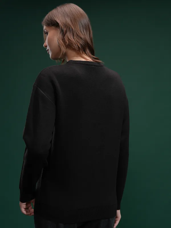 Tokyo Talkies Women Black Round Neck Sweater