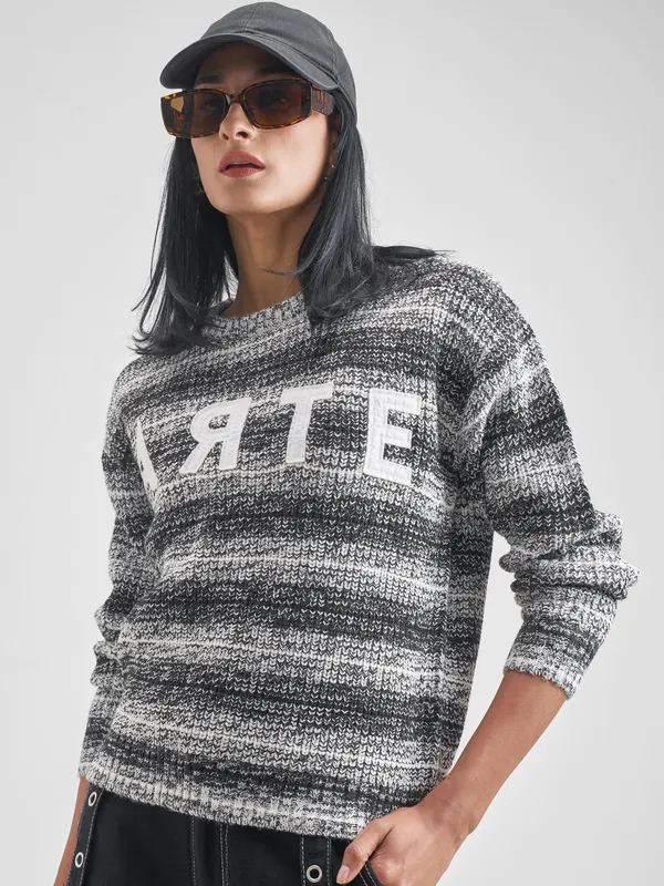 Tokyo Talkies Women White Round Neck Sweater