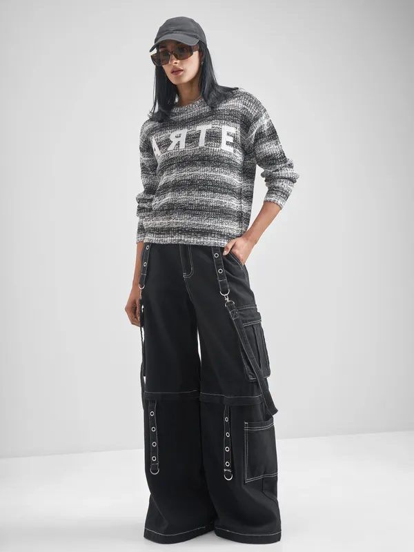 Tokyo Talkies Women White Round Neck Sweater