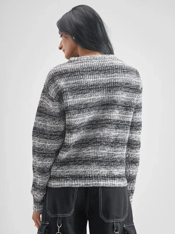 Tokyo Talkies Women White Round Neck Sweater