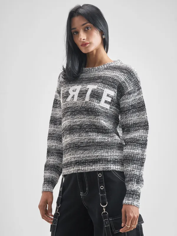 Tokyo Talkies Women White Round Neck Sweater