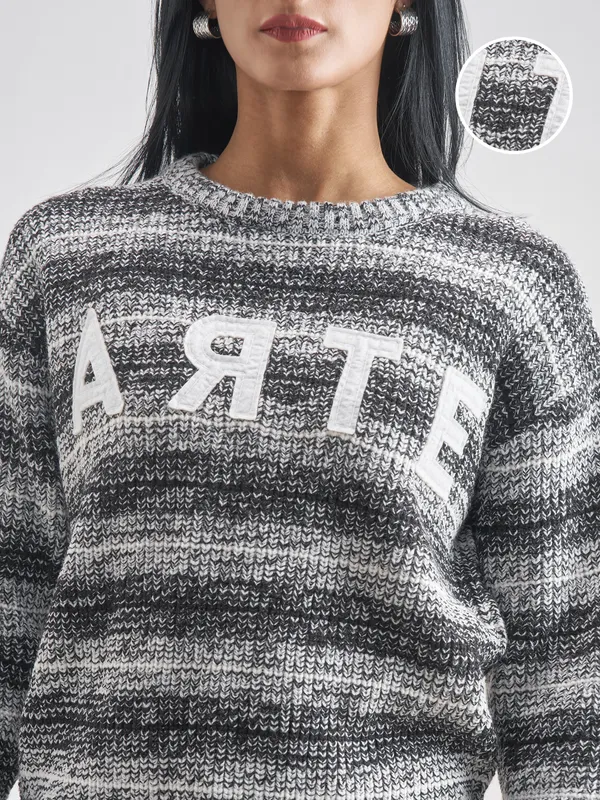 Tokyo Talkies Women White Round Neck Sweater