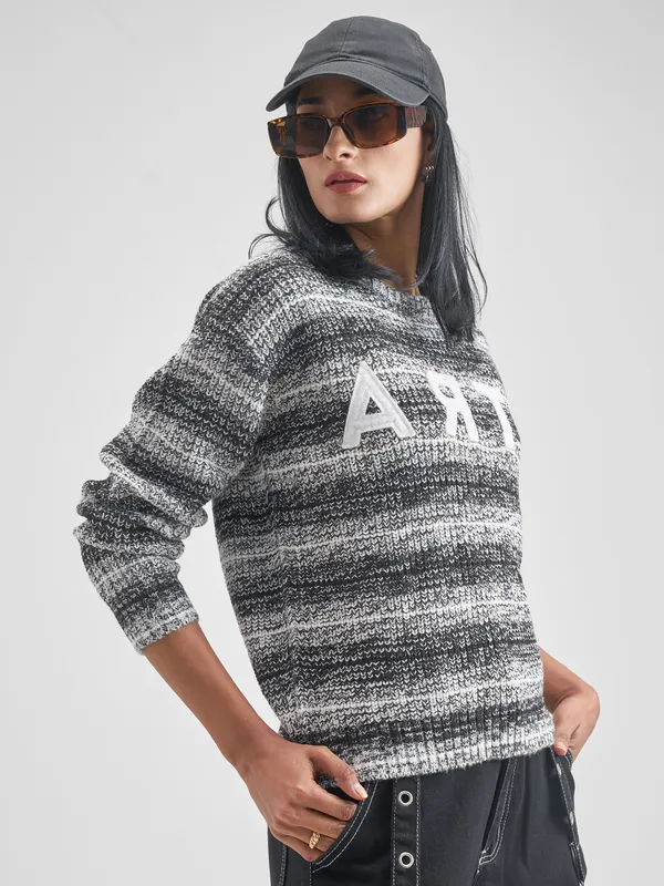 Tokyo Talkies Women White Round Neck Sweater