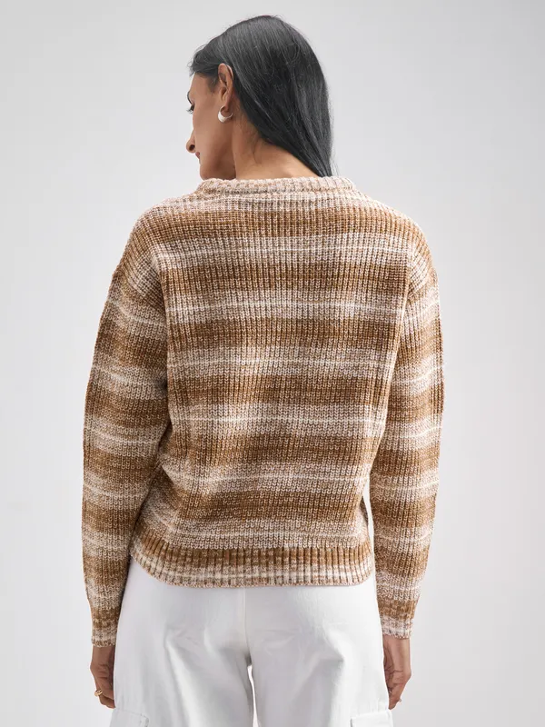 Tokyo Talkies Women Brown Round Neck Sweater