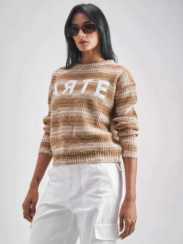 Tokyo Talkies Women Brown Round Neck Sweater