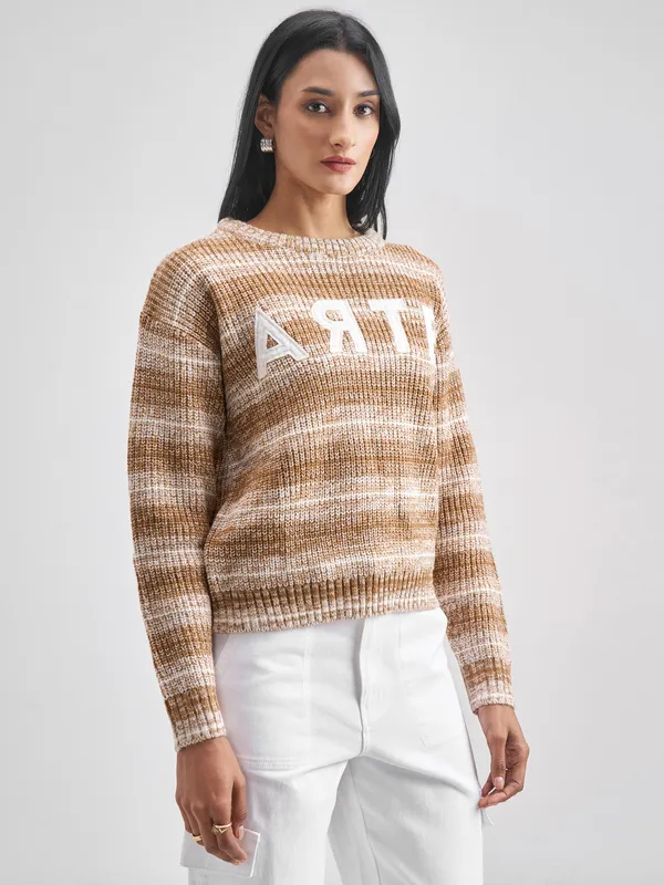 Tokyo Talkies Women Brown Round Neck Sweater