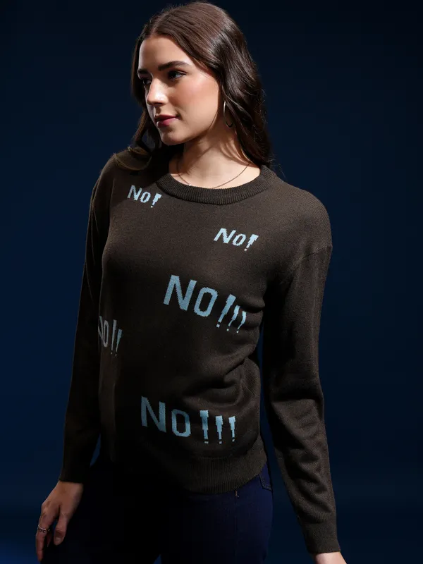 Tokyo Talkies Women Brown Round Neck Sweater