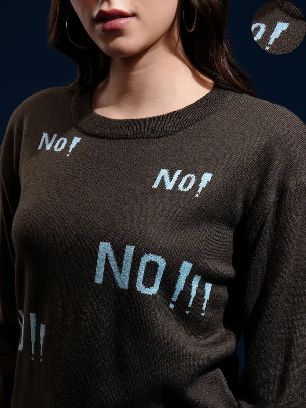 Tokyo Talkies Women Brown Round Neck Sweater