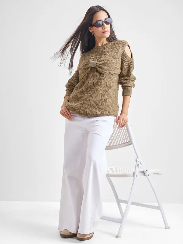 Tokyo Talkies Women Brown Round Neck Sweater