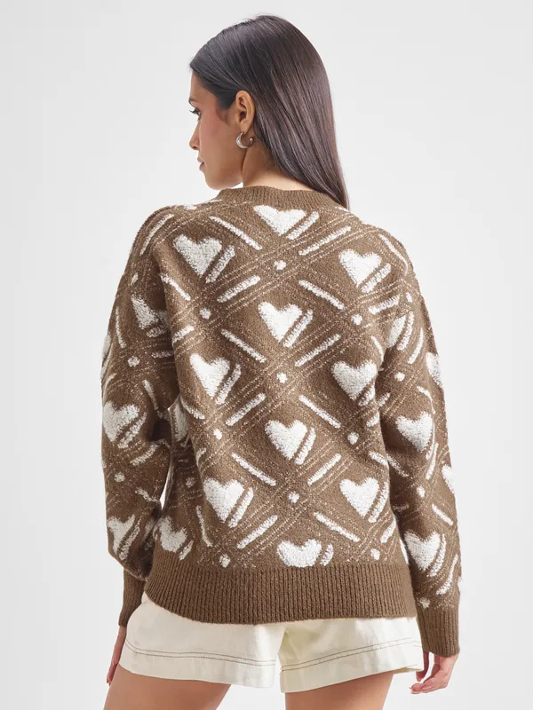 Tokyo Talkies Women Brown Round Neck Sweater