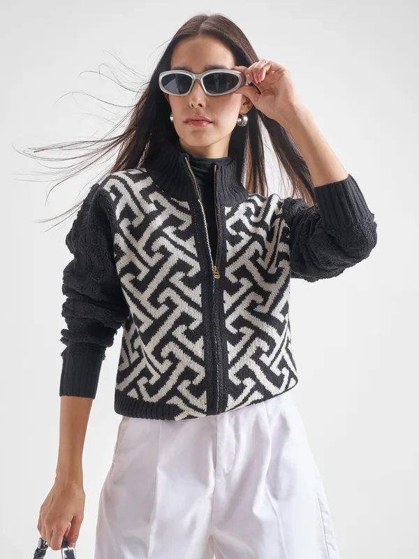 Tokyo Talkies Women Black High Neck Sweater