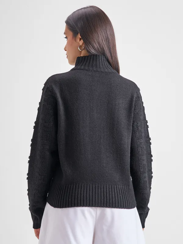 Tokyo Talkies Women Black High Neck Sweater