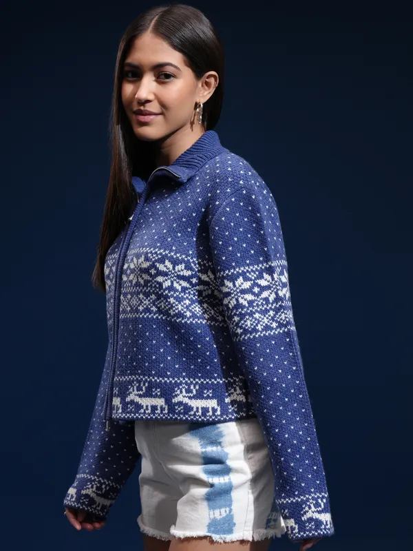 Women Self Design Sweater