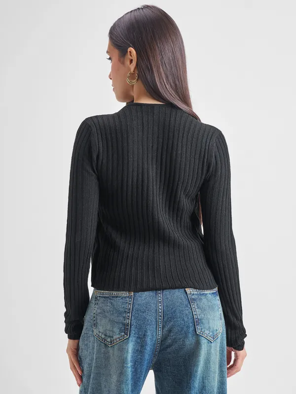 Tokyo Talkies Women Black Round Neck Sweater