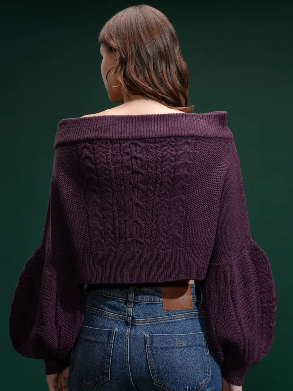 Tokyo Talies Women Purple Off-Shoulder Sweater
