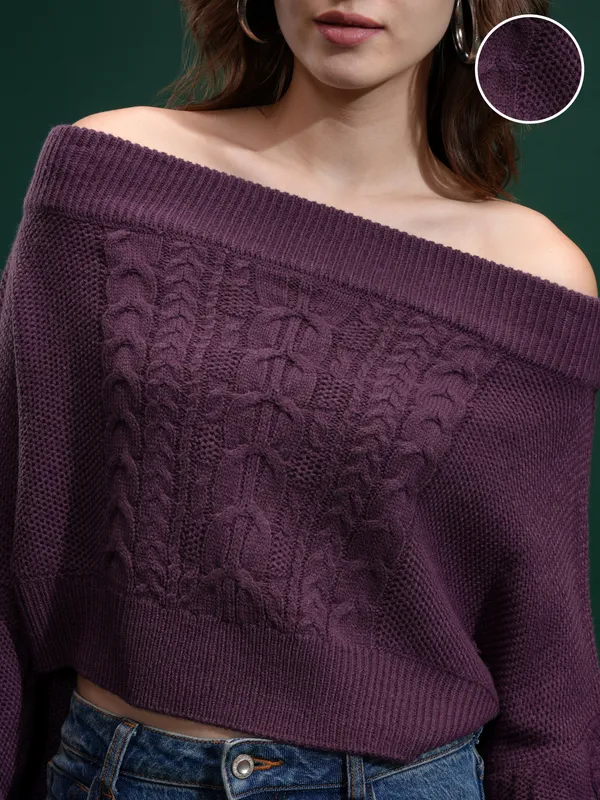 Tokyo Talies Women Purple Off-Shoulder Sweater