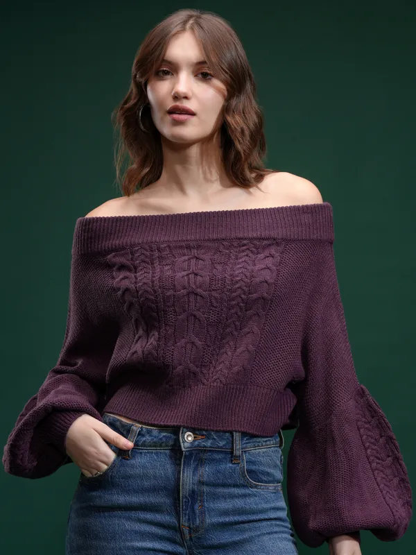 Tokyo Talies Women Purple Off-Shoulder Sweater