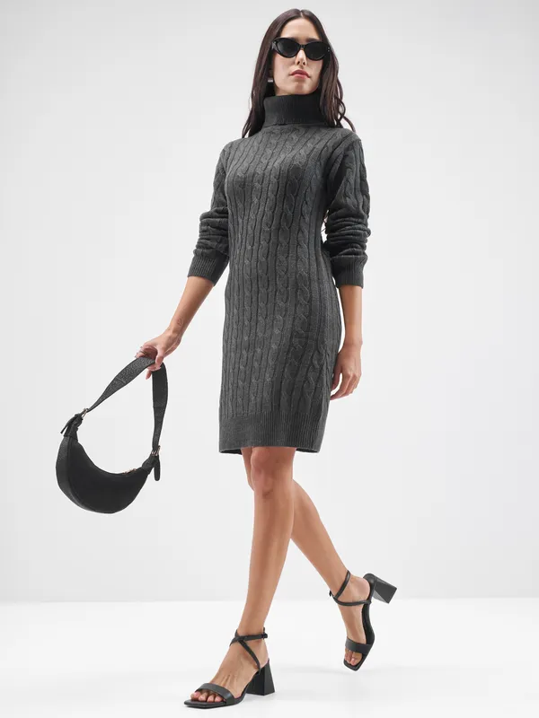 Tokyo Talkies Women Charcoal Turtle Neck Sweater