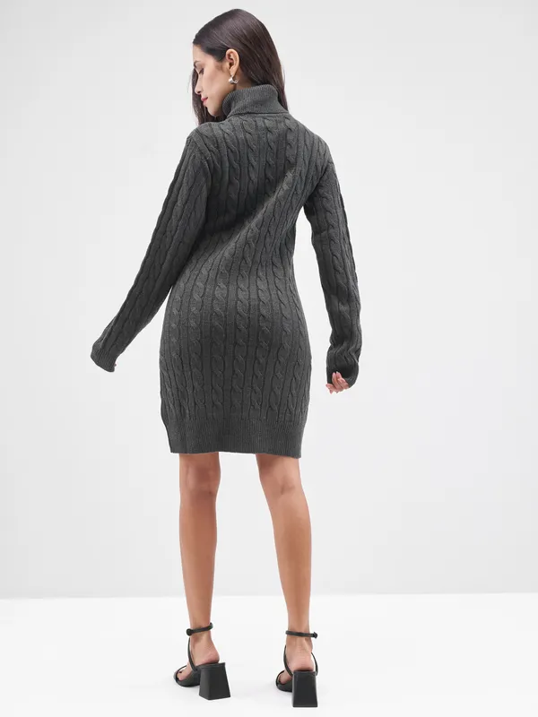 Tokyo Talkies Women Charcoal Turtle Neck Sweater