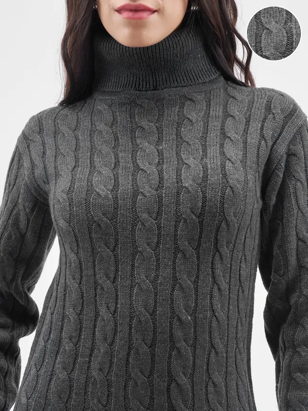 Tokyo Talkies Women Charcoal Turtle Neck Sweater