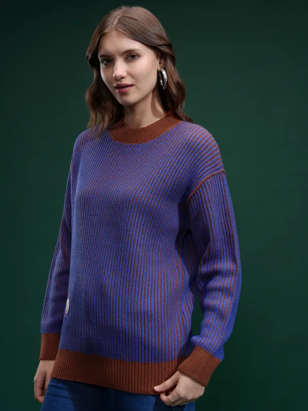 Tokyo Talies Women Blue Round Neck Sweater
