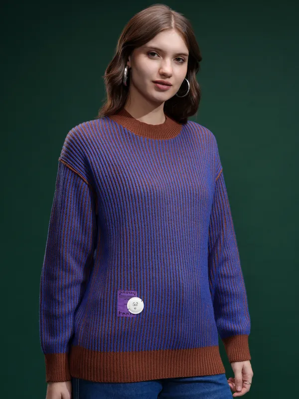 Tokyo Talies Women Blue Round Neck Sweater