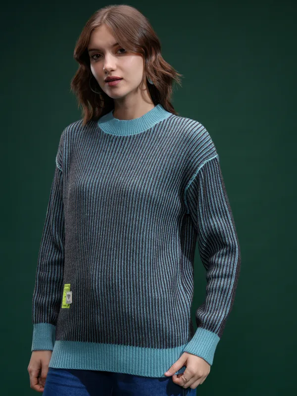 Tokyo Talies Women Charcoal Round Neck Sweater