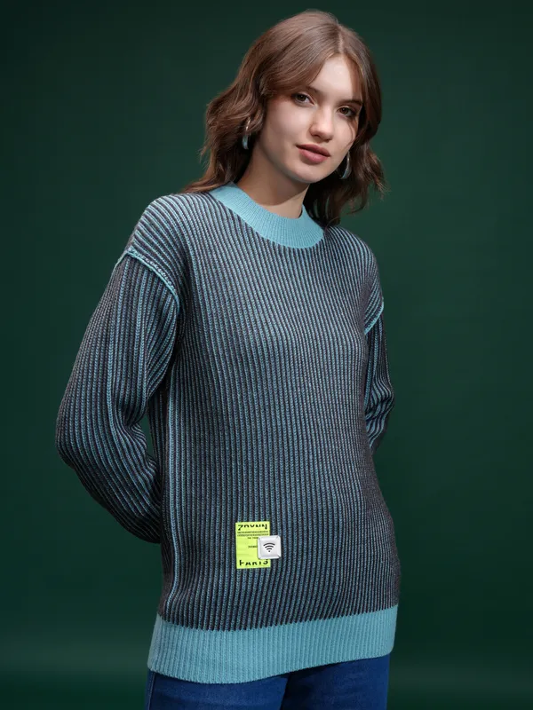 Tokyo Talies Women Charcoal Round Neck Sweater