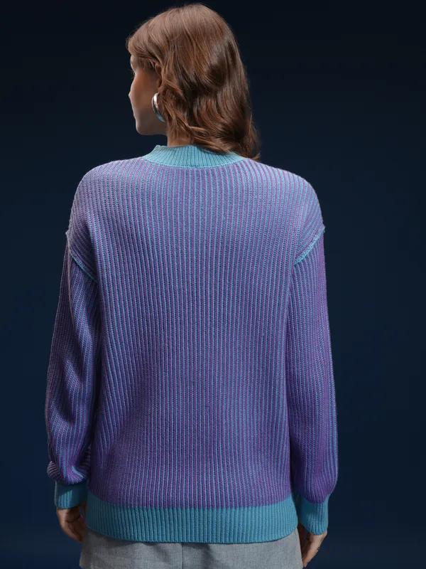 Tokyo Talkies Women Purple Round Neck Sweater