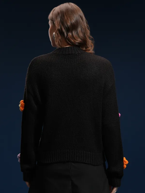 Tokyo Talkies Women Black Round Neck Sweater